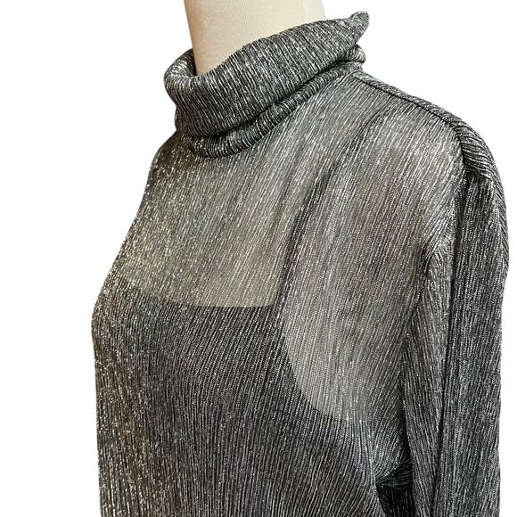 BCBGMAXAZRIA Midi Dress Large Gunmetal Glitter Mesh Bodycon Evening Glamour NEW - Picture 3 of 16